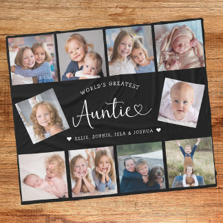 Auntie Photo Collage Script Cute Heart Modern Fleece Blanket
