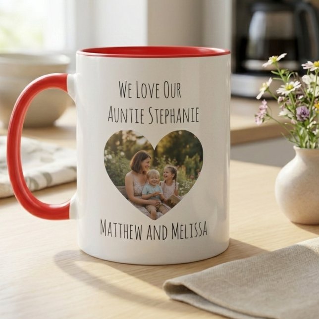 Auntie Photo Heart  Mug (Heart photo personalized coffee mug for aunt)