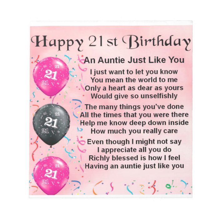 Auntie Poem St Birthday Notepad Zazzle Com