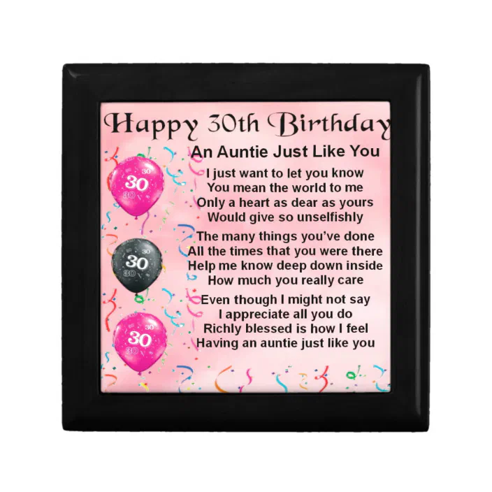 30th Birthday Sweet box with poem on lid