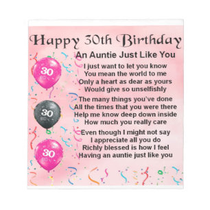 Auntie Poem 30th Birthday Notepad