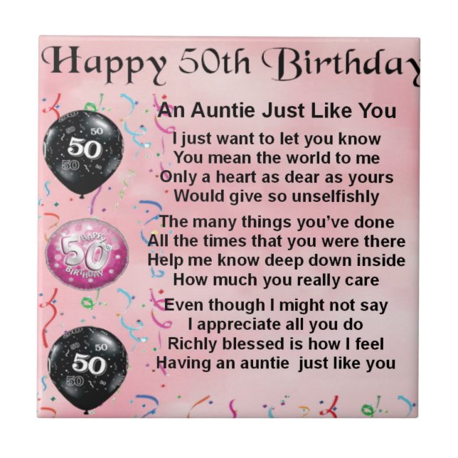 Auntie Poem - 50th Birthday Ceramic Tile (Front)