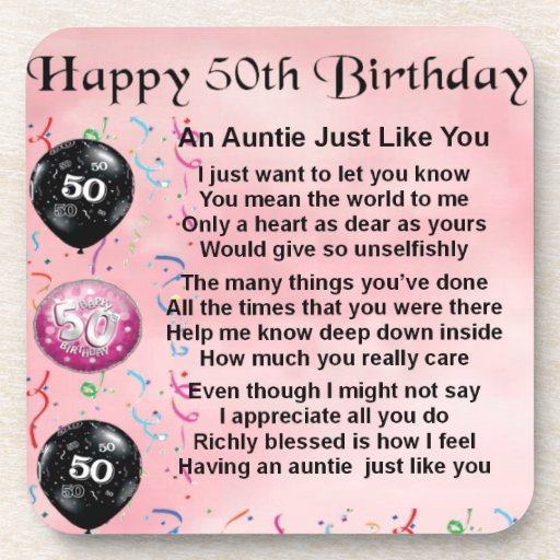 Auntie Poem - 50th Birthday Drink Coaster | Zazzle