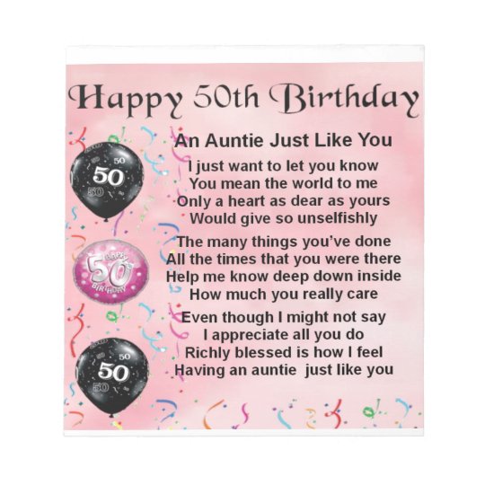 Auntie Poem - 50th Birthday Notepad 