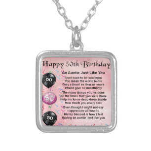 Auntie Poem - 50th Birthday Silver Plated Necklace