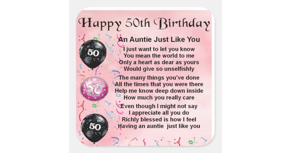 Auntie Poem - 50th Birthday Square Sticker | Zazzle