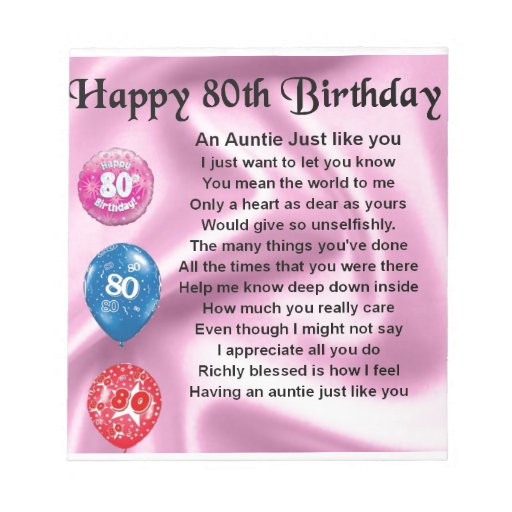 Auntie Poem - 80th Birthday Notepad | Zazzle