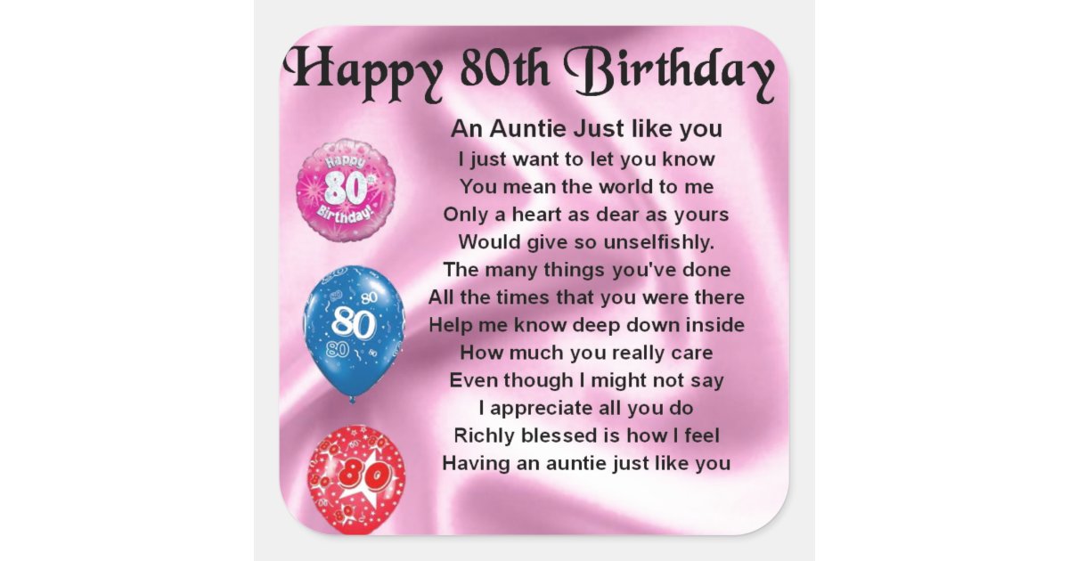 Auntie Poem 80th Birthday Square Sticker