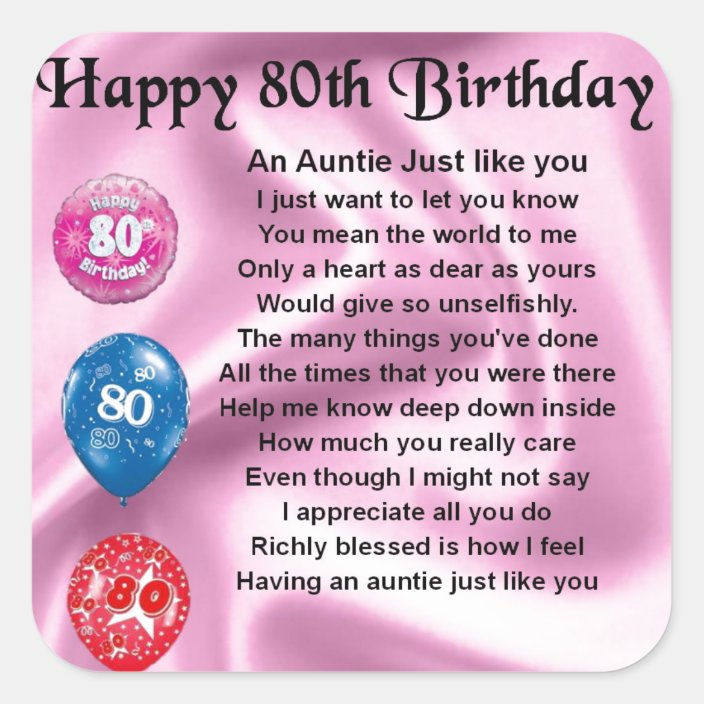 Auntie Poem - 80th Birthday Square Sticker | Zazzle.com