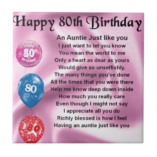 Auntie Poem - 80th Birthday Tile | Zazzle