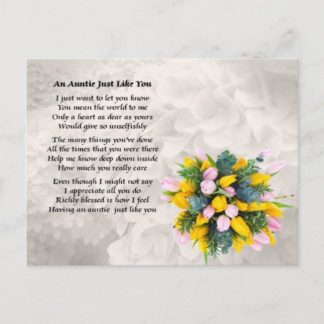 Auntie Poem - Flowers Design Postcard (Front)