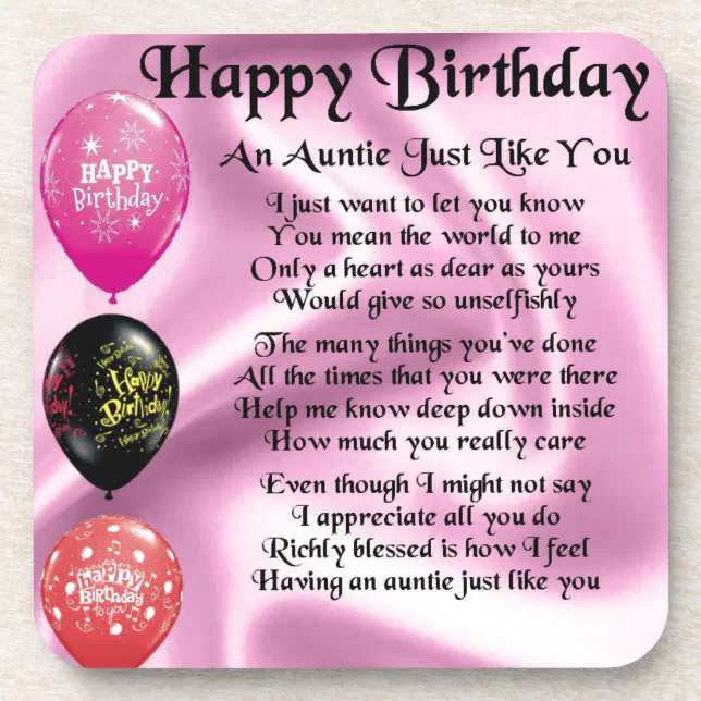 Auntie Poem - Happy Birthday Coaster | Zazzle