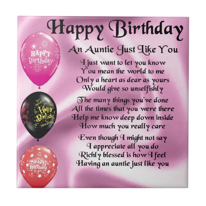 Happy Birthday Auntie Poem Auntie Poem - Happy Birthday Tile | Zazzle.com