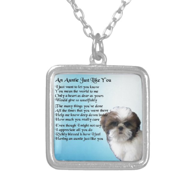 Auntie Poem  - Shih Tzu Dog design Silver Plated Necklace (Front)