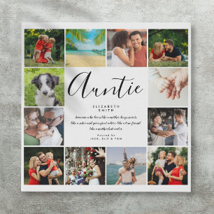 Auntie Quote Modern Script 12 Photo Collage Faux Canvas Print