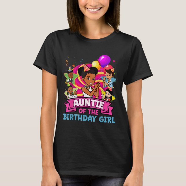 Auntie The Birthday Girl Party Pink Doll Family De T-Shirt (Front)