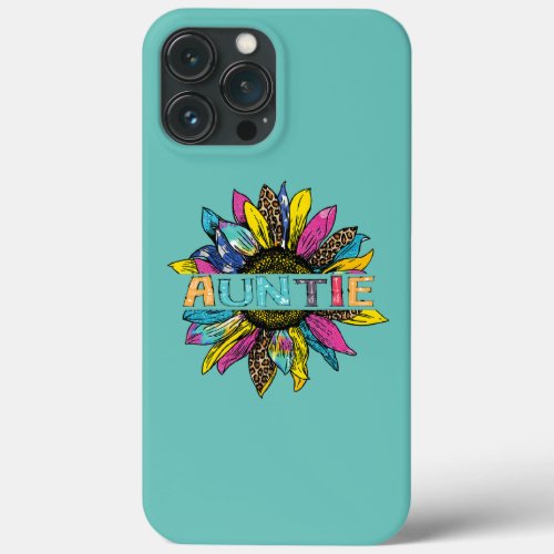 Auntie Tie Dye Leopard Printed Sunflowers Happy iPhone 13 Pro Max Case