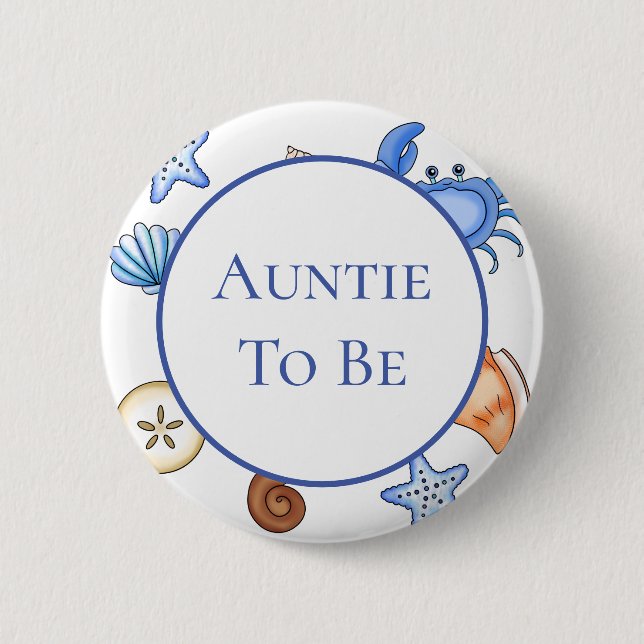 Auntie To Be | Baby Shower in Beach Theme Button (Front)