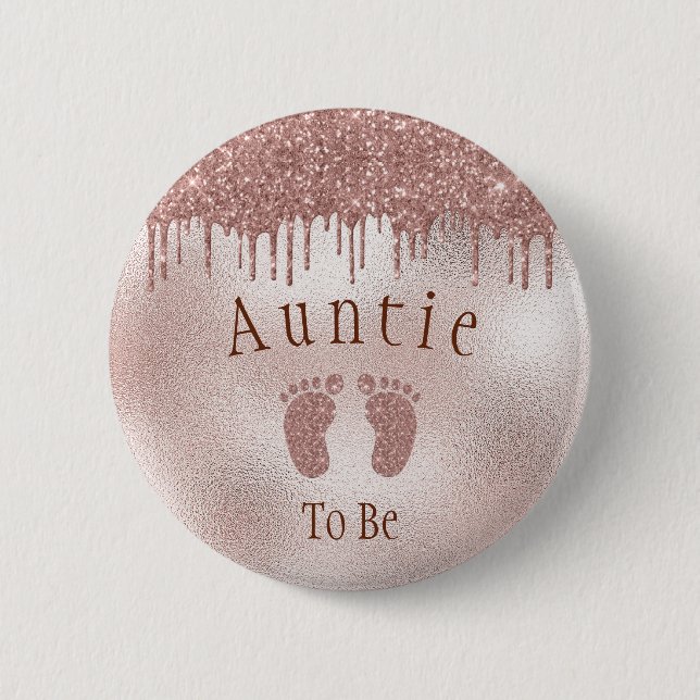 Auntie To Be Baby Shower Pink Girl Baby Feet Button (Front)