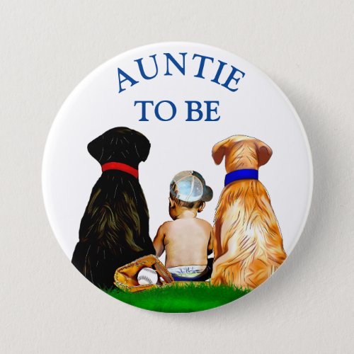 Auntie to be Baseball Boys Baby Shower  Button