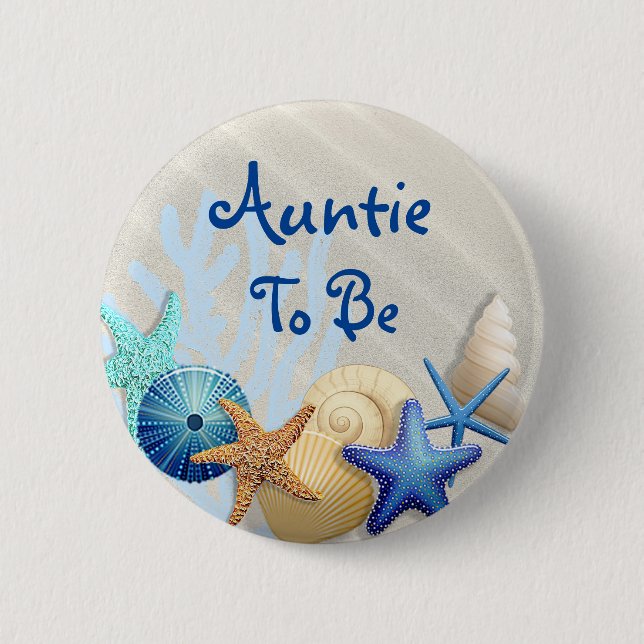 Auntie to Be, Beach Themed Baby Shower Button (Front)