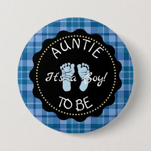 AUNTIE to be Blue Plaid Baby Shower button