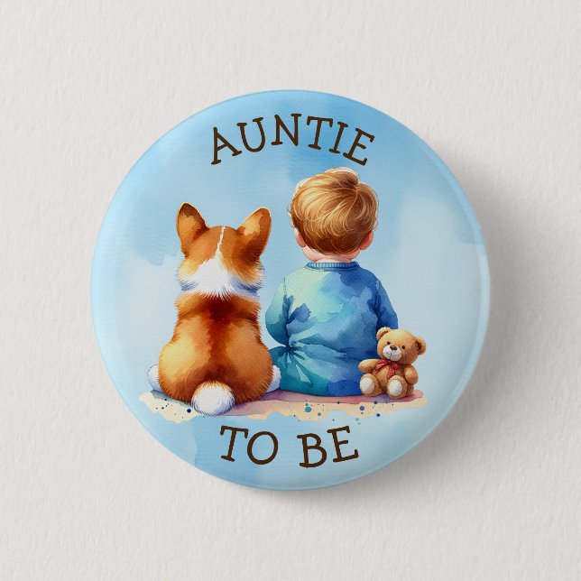 Auntie To Be | Boy's Baby Shower Button (Front)