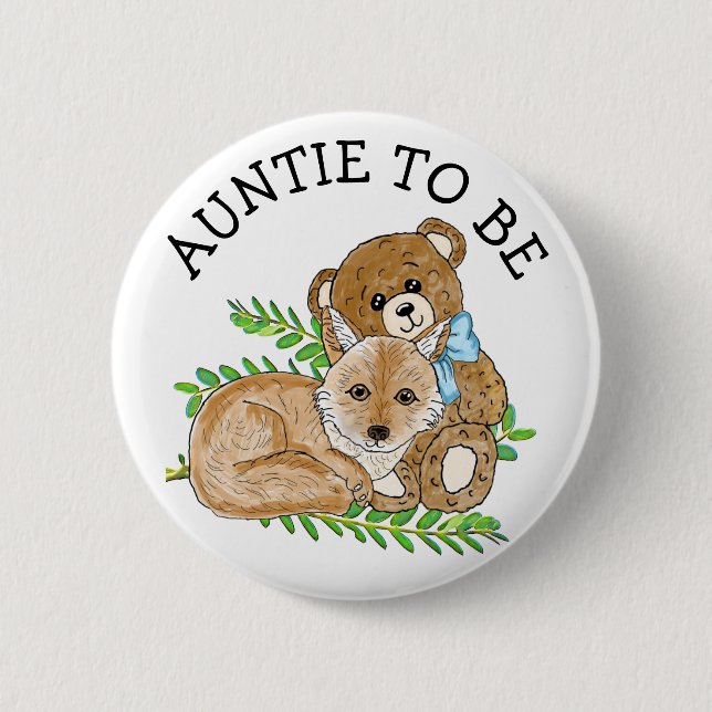 Auntie to be Fox and Teddy Bear Baby Shower    Button (Front)