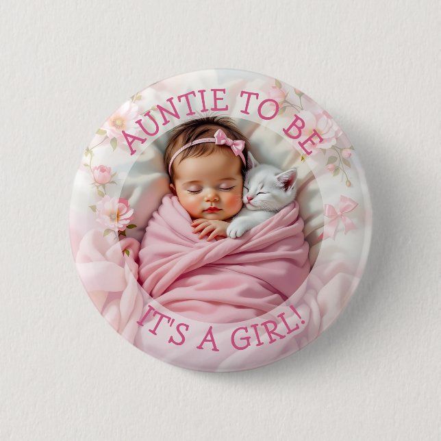 Auntie to be | It's a Girl Baby Shower Button (Front)