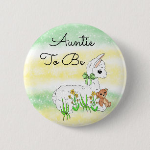 Auntie To Be Llama with Teddy Bear Button