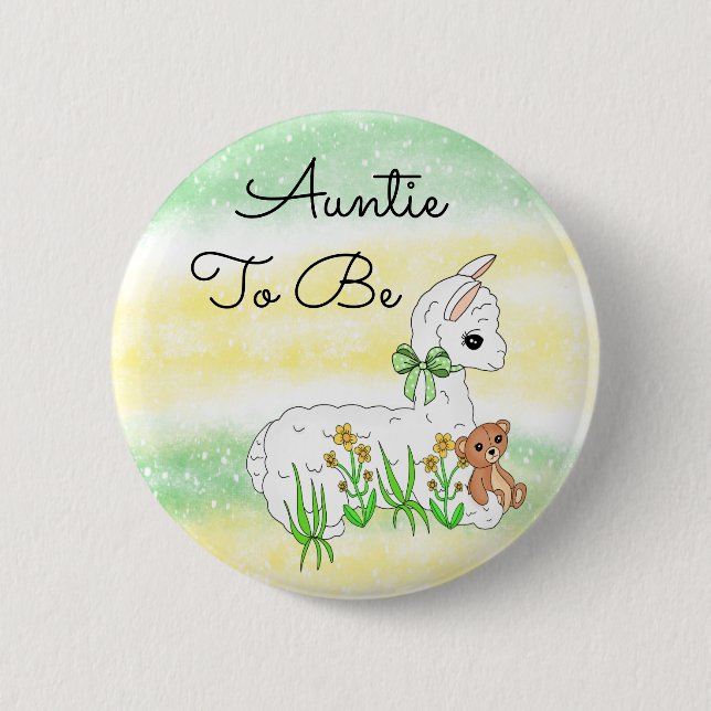 Auntie To Be Llama with Teddy Bear Button (Front)