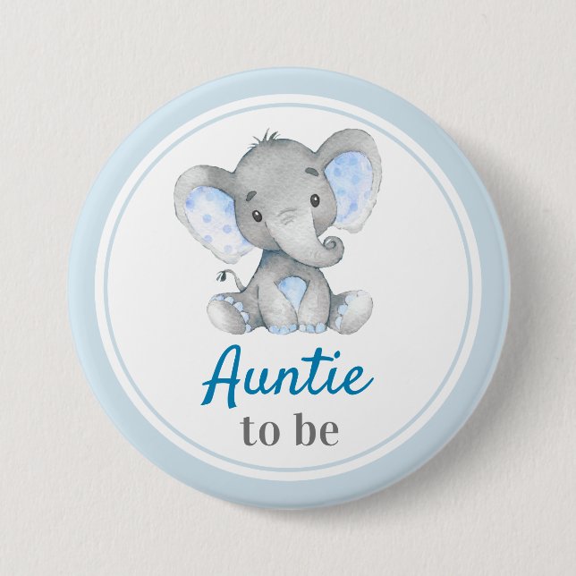 Auntie to be New Aunt Baby Boy Shower Elephant Button (Front)