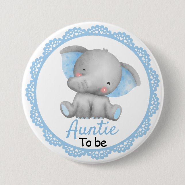 Auntie to be New Aunt Baby Boy Shower Elephant Button (Front)