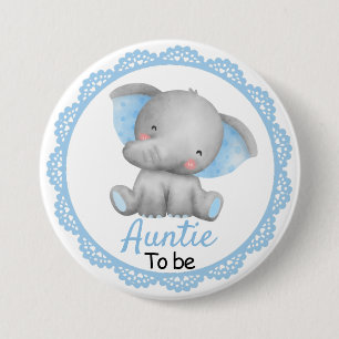 Auntie to be New Aunt Baby Boy Shower Elephant Button