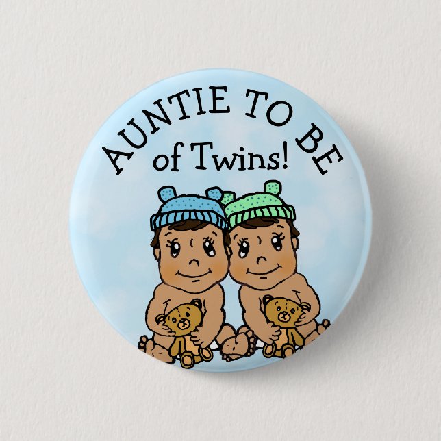 Auntie to be of Twins, Hispanic Baby Shower Button (Front)