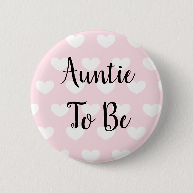 Auntie to be Pink Hearts Baby Shower Button (Front)