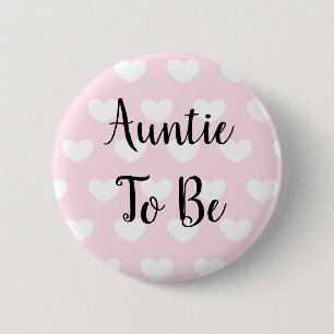 Auntie to be Pink Hearts Baby Shower Button