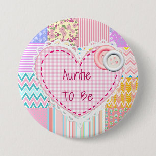 Auntie To Be Quilted Heart Baby Shower Button