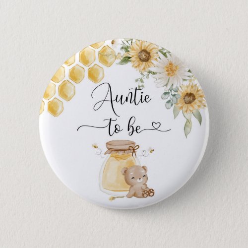 Auntie to be sunflower honey bear button