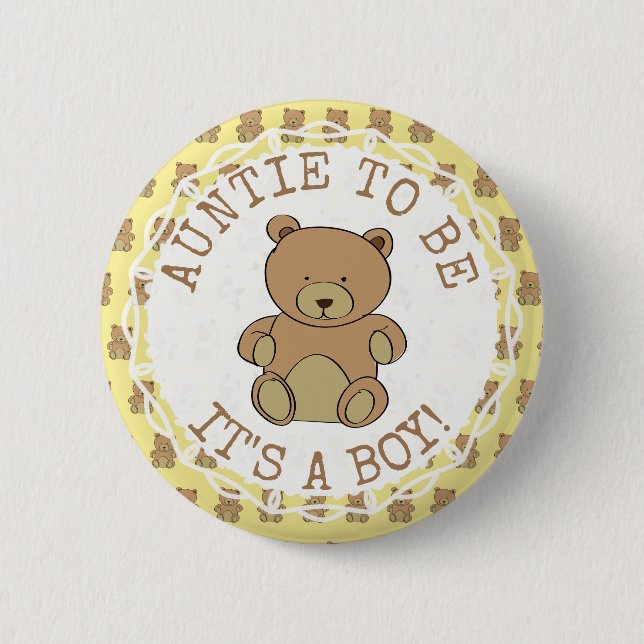 Auntie to be Teddy Bear Its a Boy Button (Front)