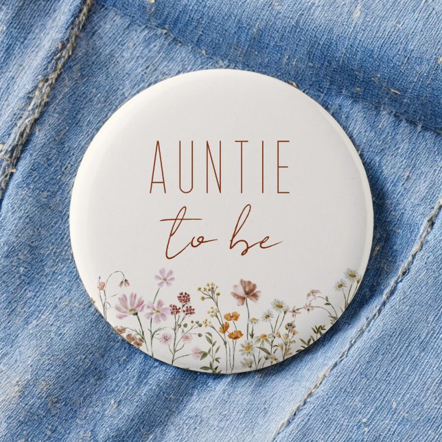 Auntie to Be Wildflower Baby Shower Button (Creator Uploaded)