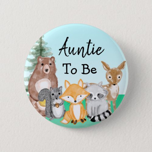 Auntie To Be Woodland Creatures Baby Shower Button