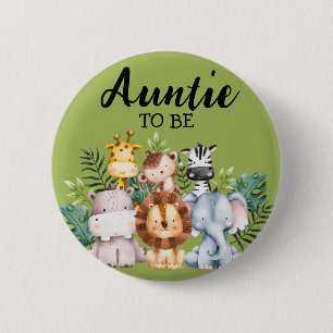 Auntie To Be Woodland Creatures Baby Shower Button