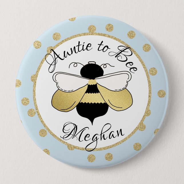 Auntie to Bee Gold Confetti Pinback Button (Front)