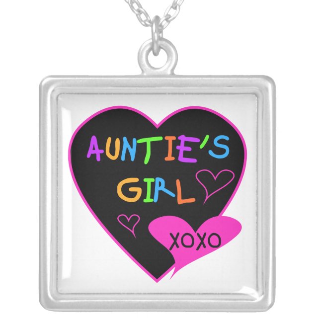 Aunties Girl t shirts, mugs, hats, and more Silver Plated Necklace (Front)