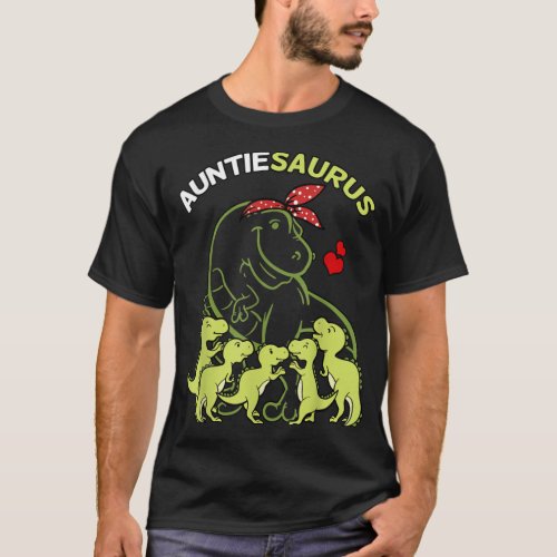 Auntiesaurus Auntie 5 Kids Dinosaur Family Day  T_Shirt