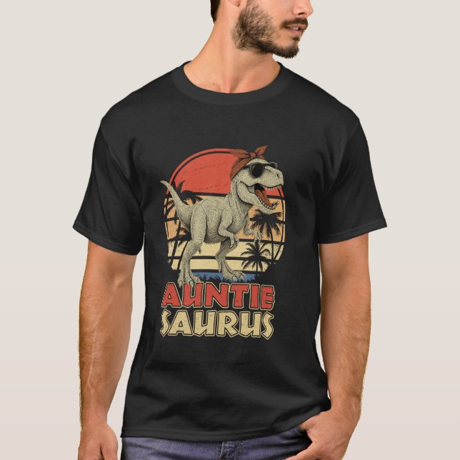 Auntiesaurus Dinosaur Funny Retro Sunset Cool Aunt T-Shirt (Front)
