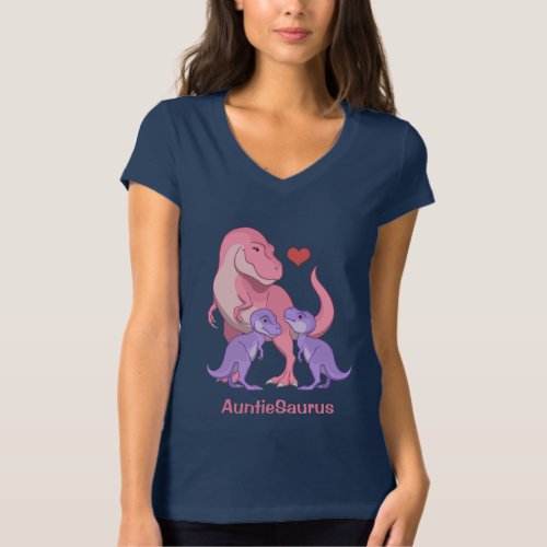AuntieSaurus Pink T_Rex Twin Purple Baby Dinosaurs T_Shirt