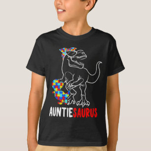 Auntiesaurus T Rex Dinosaur Autism Awareness Aunti T-Shirt