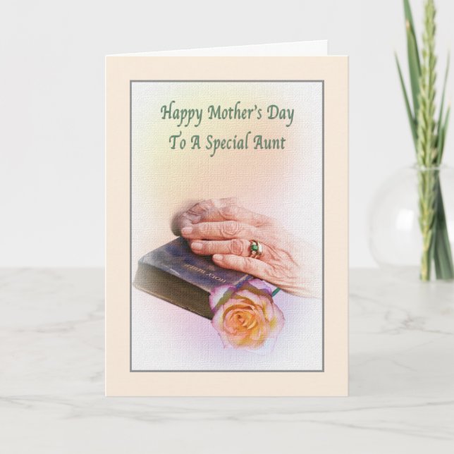 Aunt's Mother's Day with Bible and Rose Card (Front)